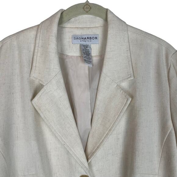 Vintage Sag Harbor cream linen blend three button closure blazer - Picture 2 of 8